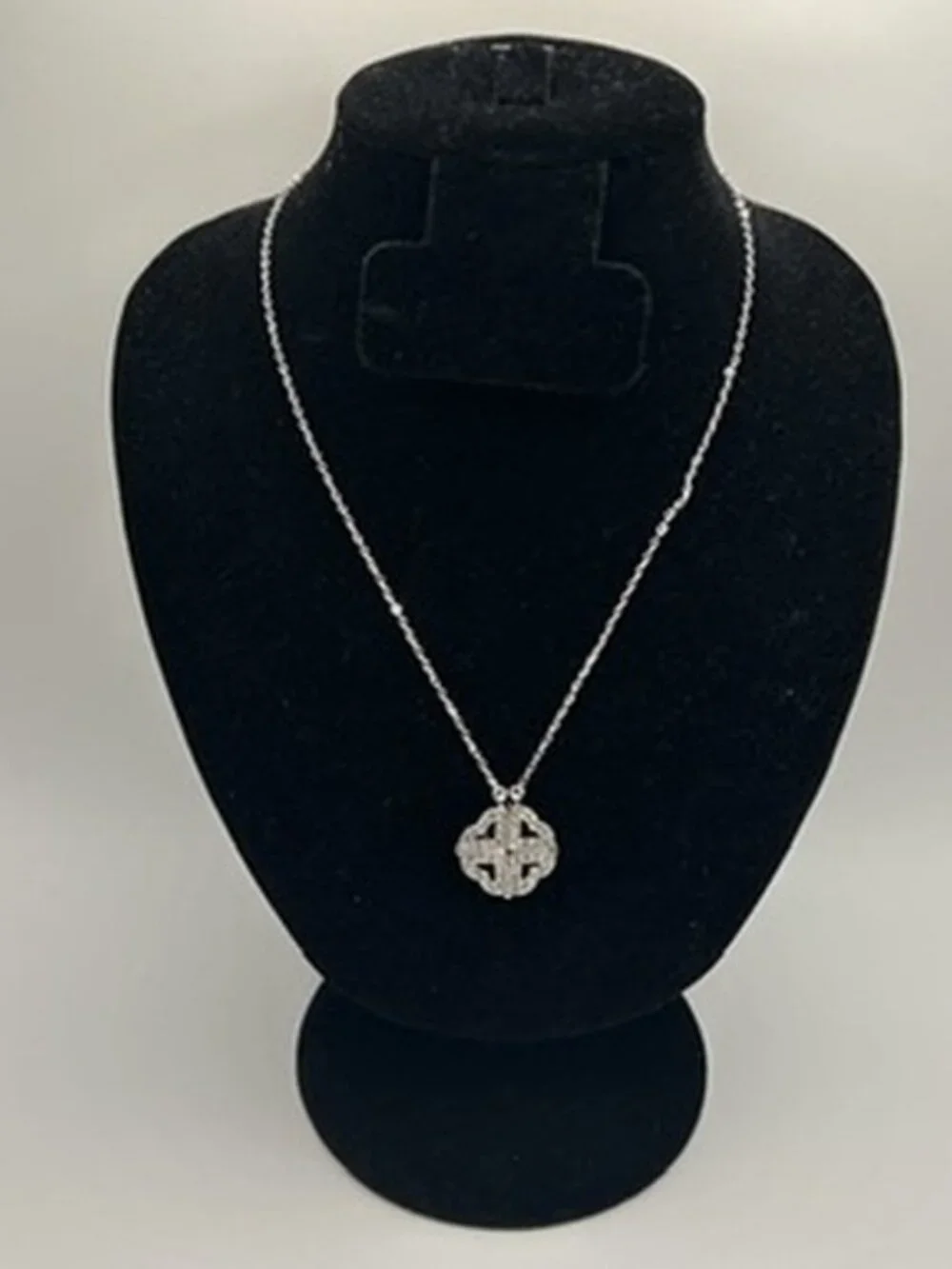CZ Four Leaf Clover Real Silver Chain Necklace Plated Stainless Steel